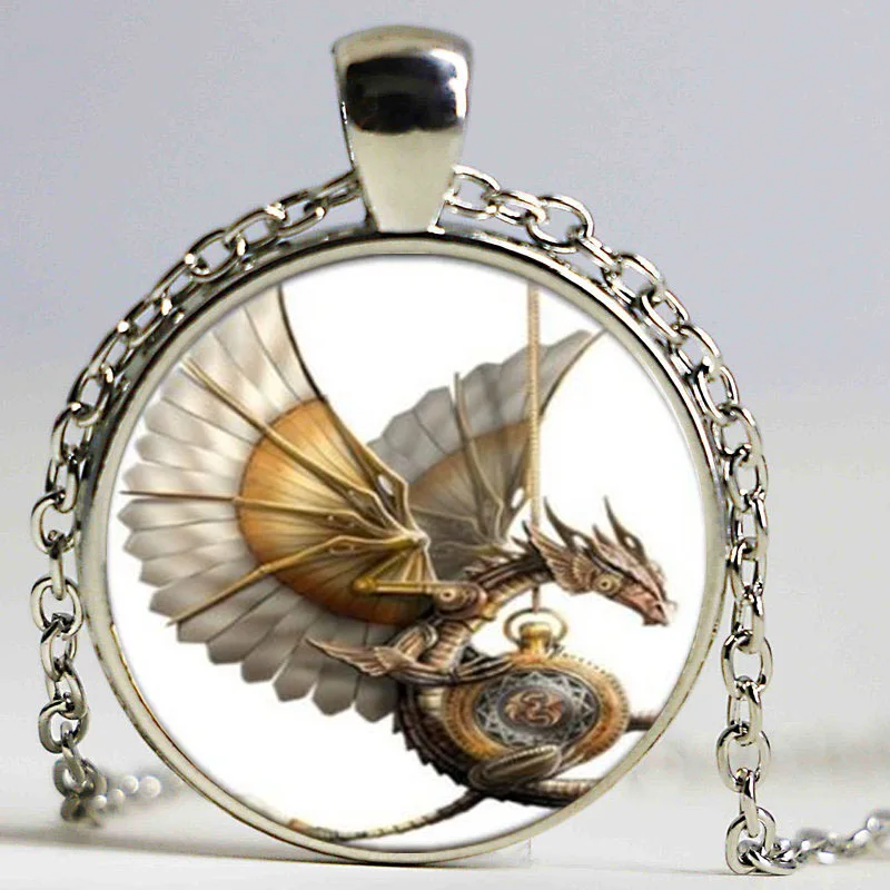 Винтажное ожерелье с бронзовым кулоном в стиле стимпанк драконом кабошон