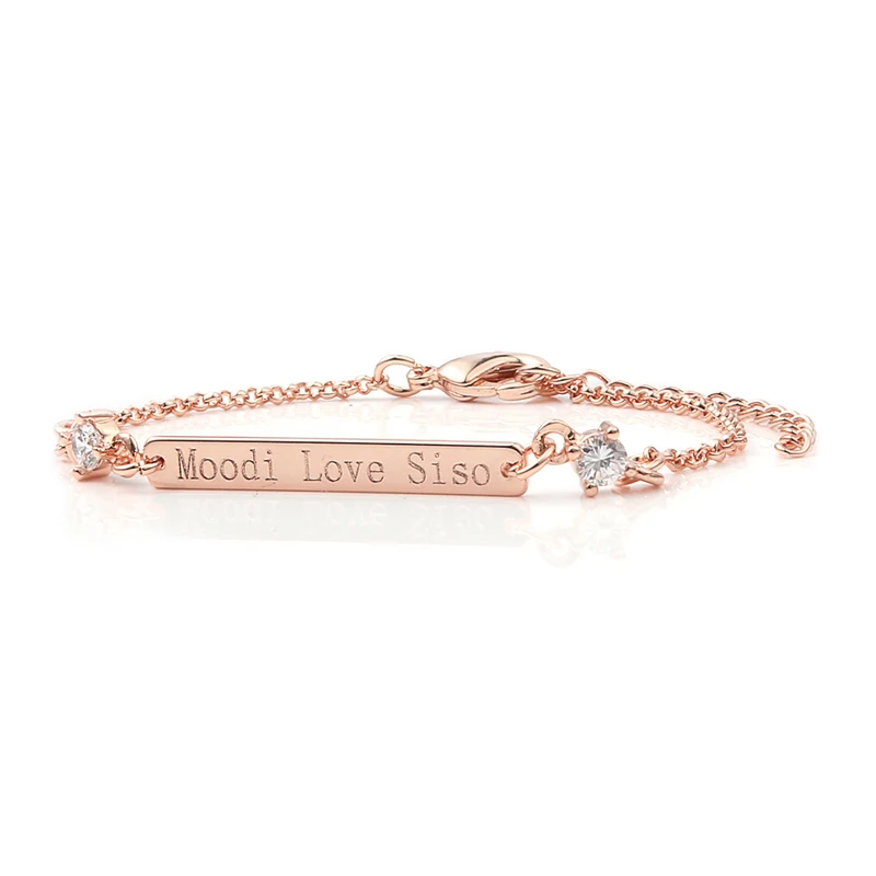 Rose Gold Color DUOYING Кристалл 30*4 мм бар браслет на заказ выгравированное Имя персонализированные начальный браслет с цирконием браслет для женщин Etsy - Окраска металла: Rose Gold Color