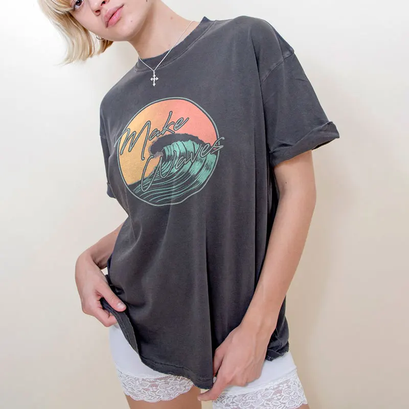 Богемный Вдохновленный Make Waves Boyfriend Tee Distressed trim Повседневная летняя футболка для женщин gypsy chic tee top негабаритная графическая футболка