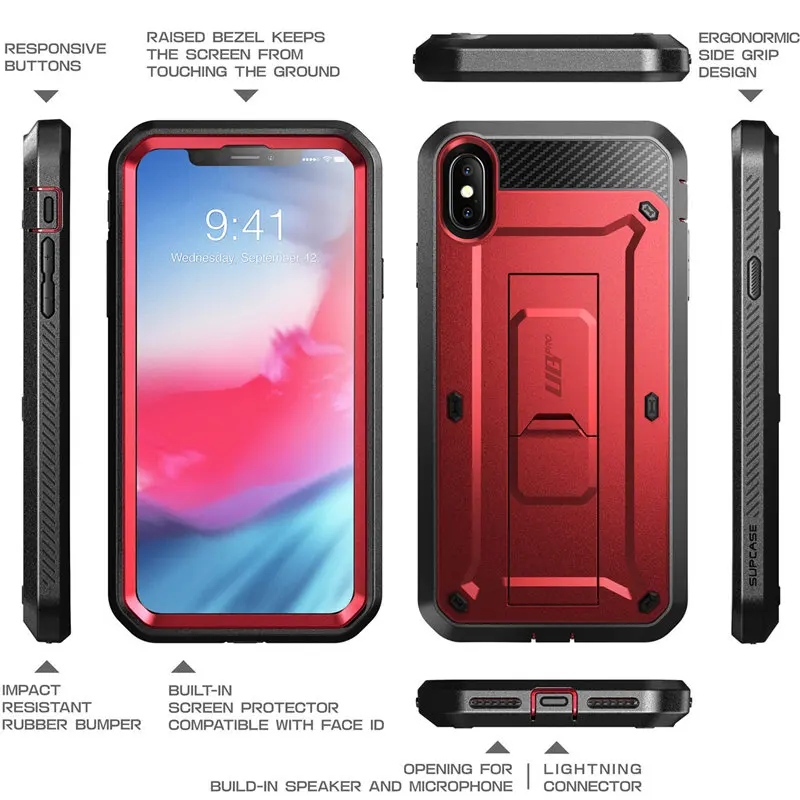 Чехол для iPhone Xs Max 6,5 дюймов SUPCASE UB Pro полнокорпусная прочная кобура чехол со встроенным протектором экрана и подставкой