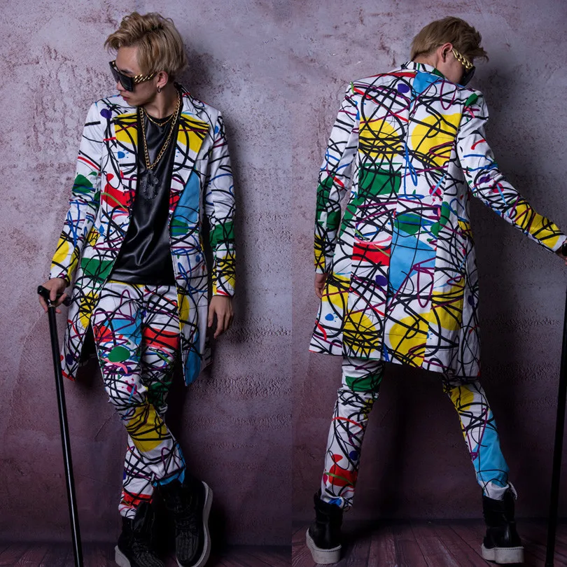 Мужской костюм с принтом граффити Длинные мужские штаны принтом|male suit set|male suitssuit