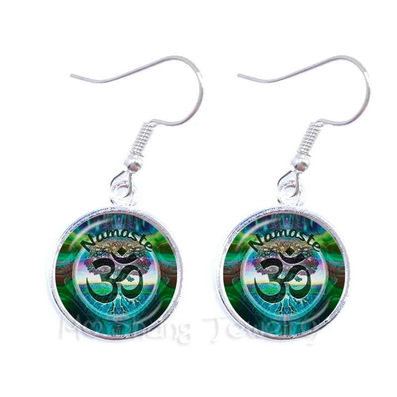 Серьги Лотосовый Цветок Мандала Фото Искусство Стеклянный Кабошон Капля Священной Геометрии Йога Ом Ювелирные Изделия Моды 2018 Хороший Подарок.