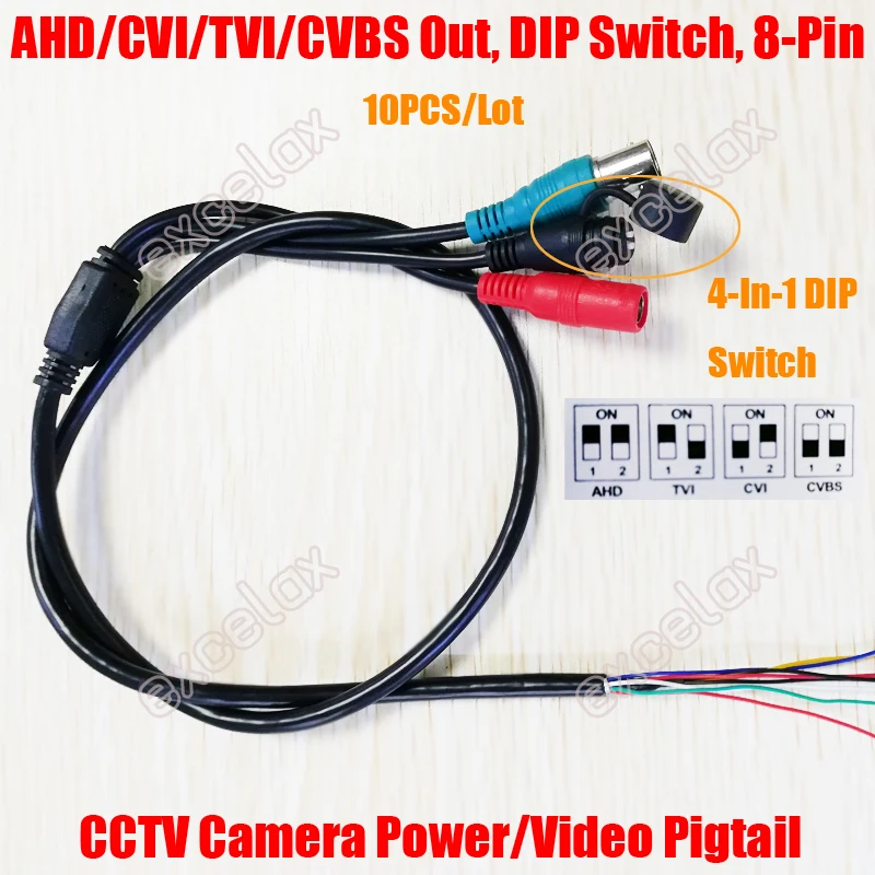 10 шт./лот DIP переключатель 8 контактов 4 в 1 кабель питания AHD CVI TVI CVBS BNC для