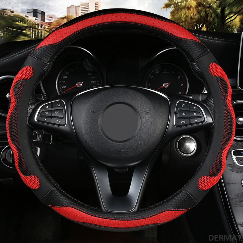 O Shape Red DERMAY Роскошный чехол рулевого колеса автомобиля нескользящий подходит O форма D форма Стандартный руль высокое качество аксессуары для интерьера - Название цвета: O Shape Red