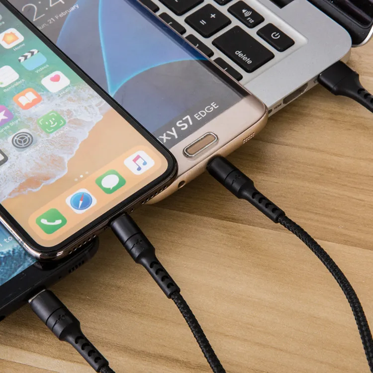 5A USB Cable 3 in 1 Fast Charging Fabric Braide Type C Micro USB Charger Cable Black Gold Wire Cord for Huawei Mate 20 P20 Pro