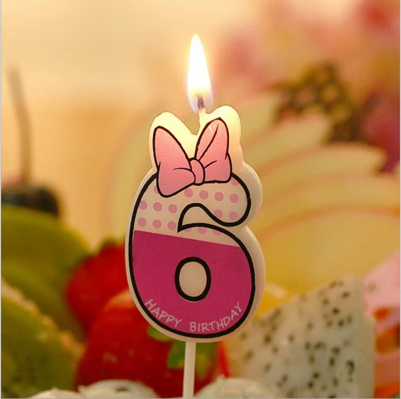 Pink 6 1 шт. номер 0-9 Свеча для торта розового цвета с бабочками дизайн лампы в форме свечи в стиле Минни Маус в форме свечи на день рождения, юбилей, вечеринка, украшение - Цвет: Pink 6