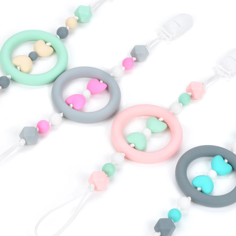 LOFCA-Cuentas de silicona en forma de coraz&oacute;n, 10 piezas, colgante para mordedor, joyer&iacute;a para la dentici&oacute;n del beb&eacute;, Cuidado Oral del beb&eacute;, collar con soporte para chupete-5