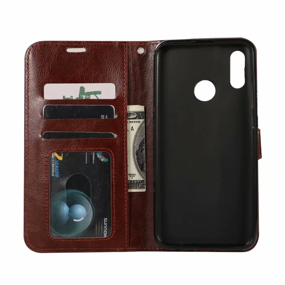10pcs/lot Soft TPU + PU Leather Crazy Horse Wallet Case For huawei Y6 2019 Y7 Enjoy 9 Y9 PLUS | Мобильные телефоны и
