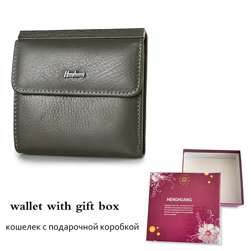 Gray and gift box HH Мини Женский кошелек из натуральной кожи, маленький роскошный женский кошелек из коровьей кожи, тонкий ID держатель для карт, женские кошельки, сумка для денег - Цвет: Gray and gift box