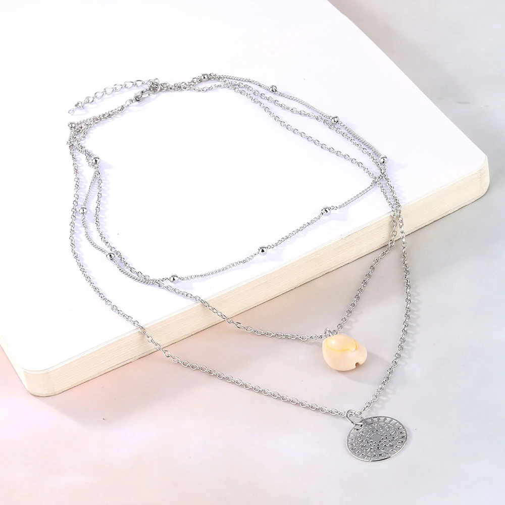 Женское многослойное ожерелье с подвеской в виде ракушки Boho длинное колье