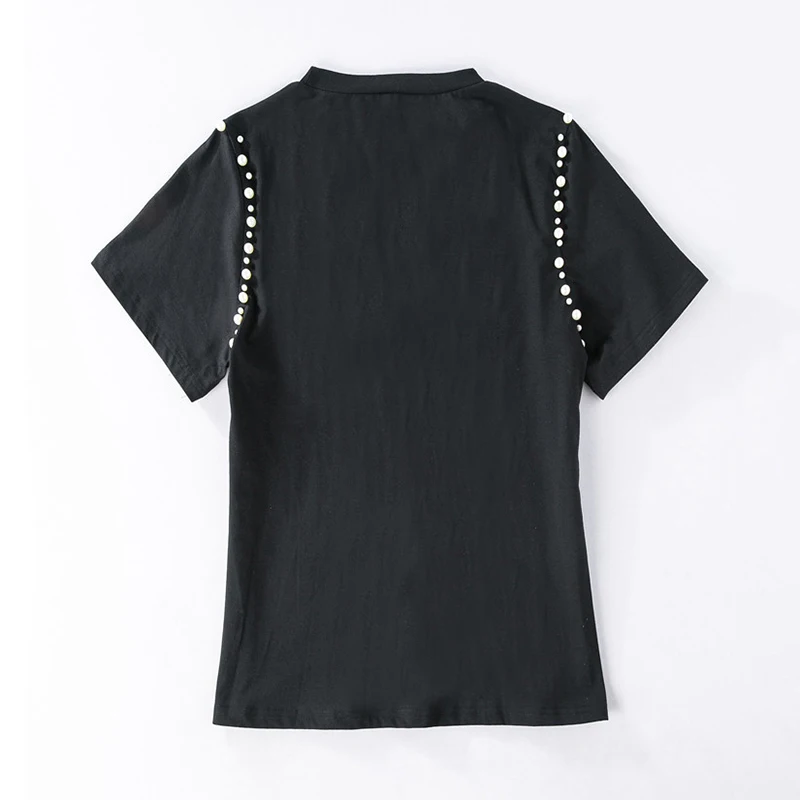 TWOTWINSTYLE Pearl Beading T Shirts For Women Short Sleeve Big Size Tops Female Shirt 2020 Summer Fashion Casual Clothing New | Женская