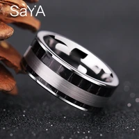 high polished tungsten wedding rings 8mm width for men inlay black wood and brushed finishing free shipping customized