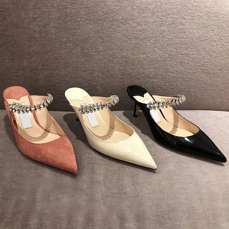 Женские тапочки Новинка черные женские шлепанцы с украшением в виде кристаллов