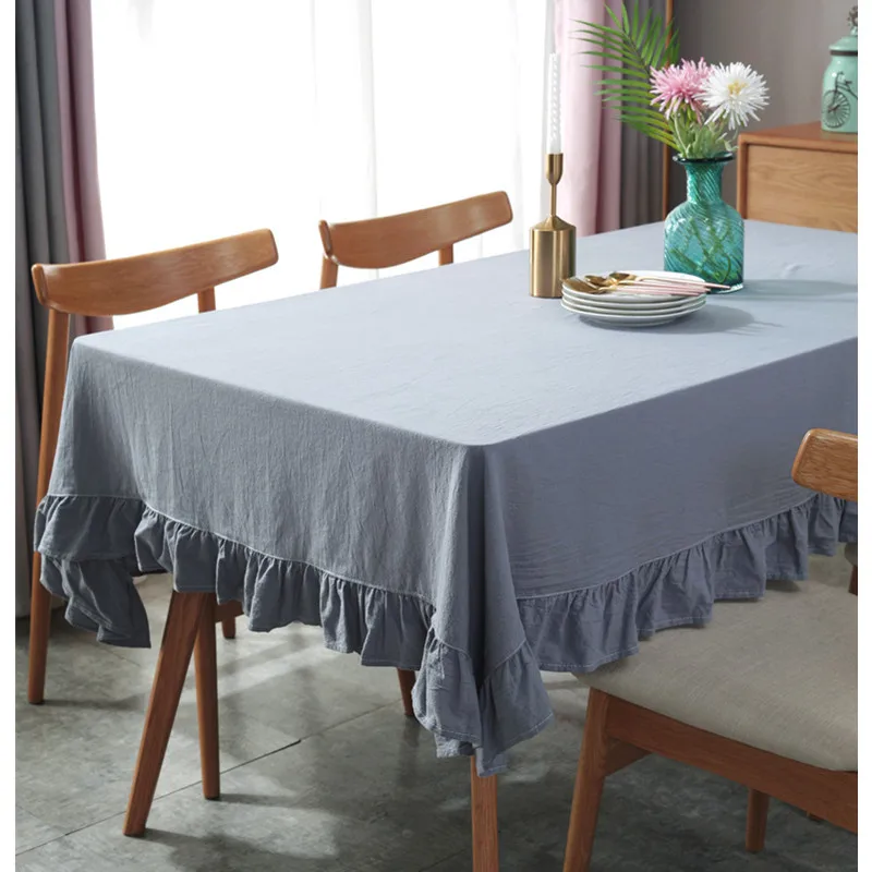 Простой современный серо голубой мягкий Скатерти с оборками Home Decor настольная