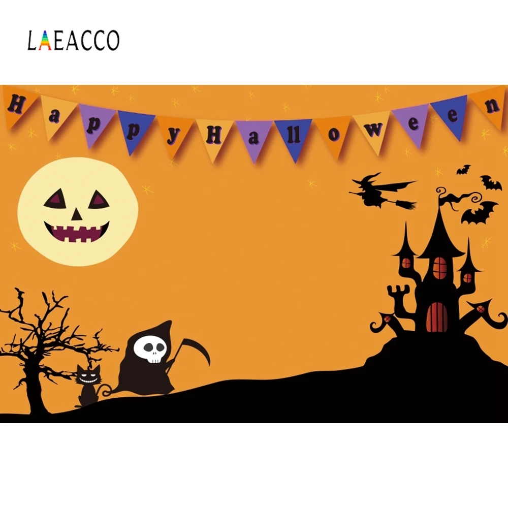 Фоны Laeacco с ведьмой призраком черной кошкой старым замком на Хэллоуин для