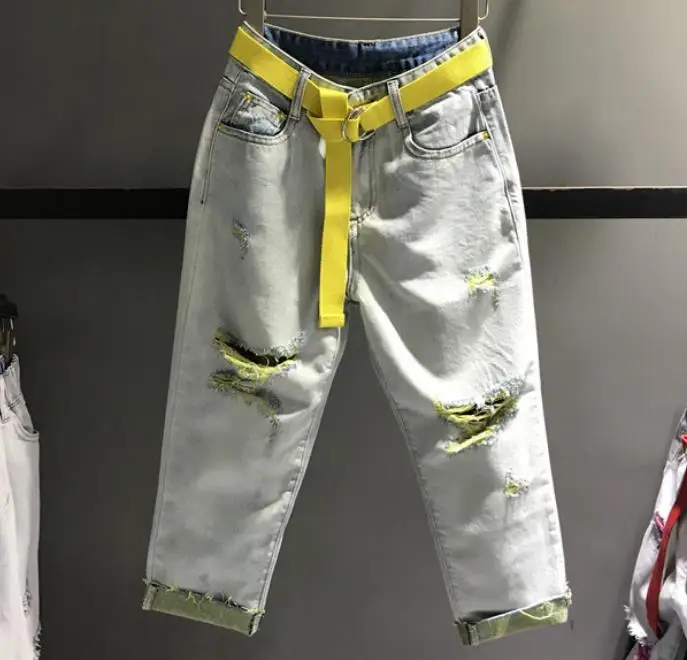 2019 новые летние модные хит цвет джинсы для женщин Разбитое Отверстие редис