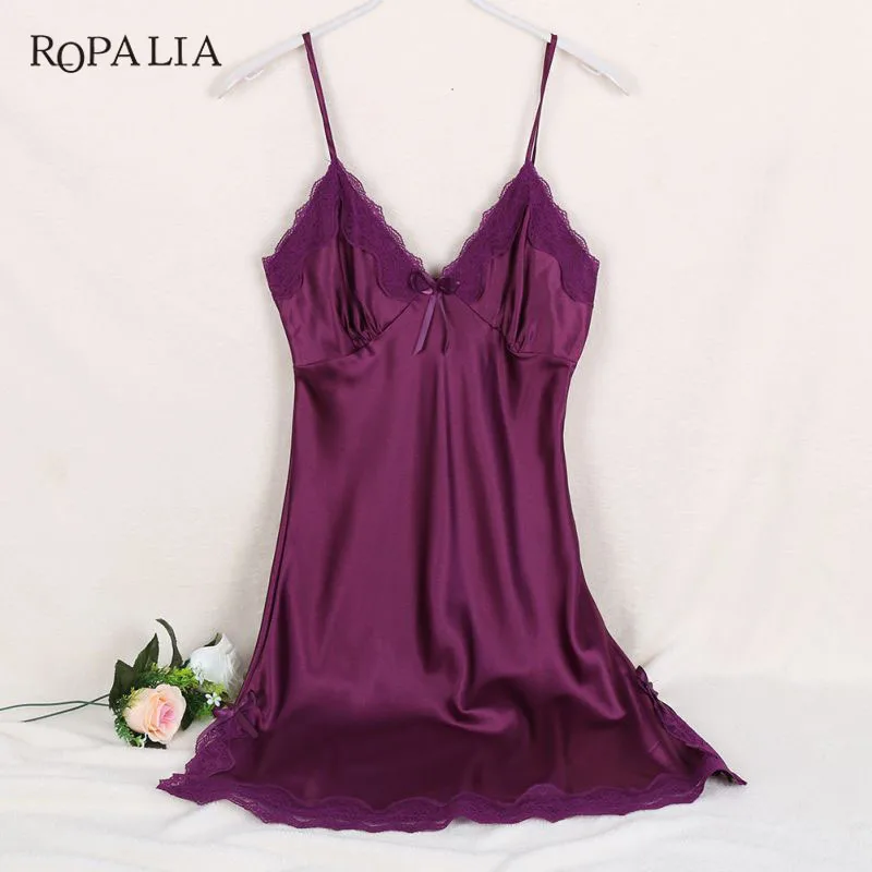 Женское шелковое атласное Ночное платье ZH ночная рубашка без рукавов с v-образным