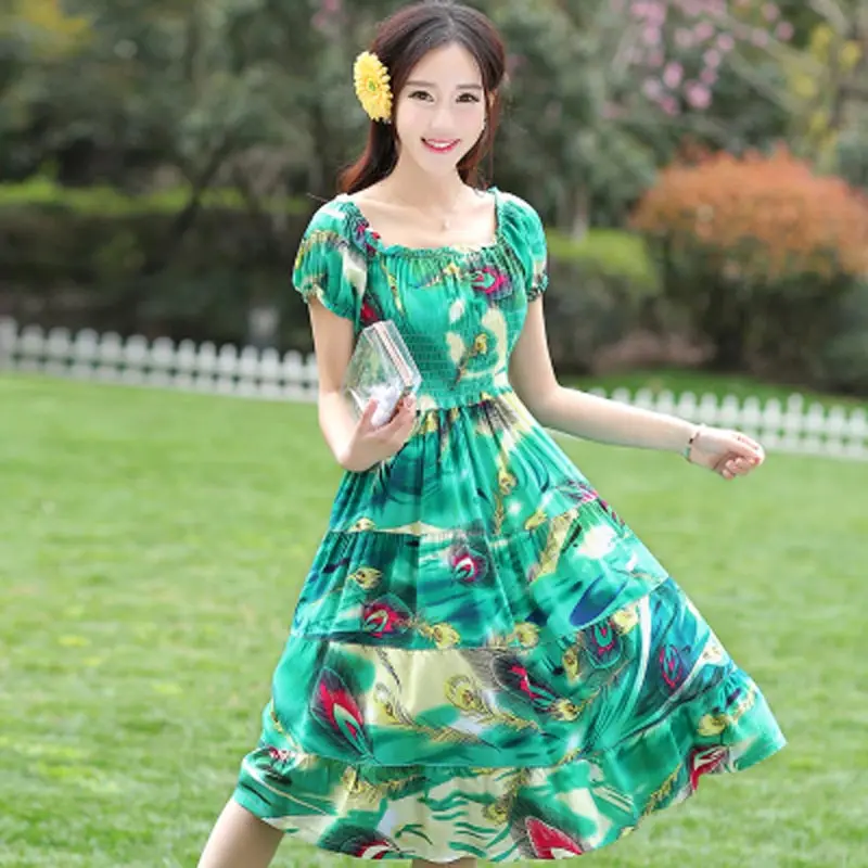 Женское свободное платье с круглым вырезом летнее Хлопковое до колена короткими