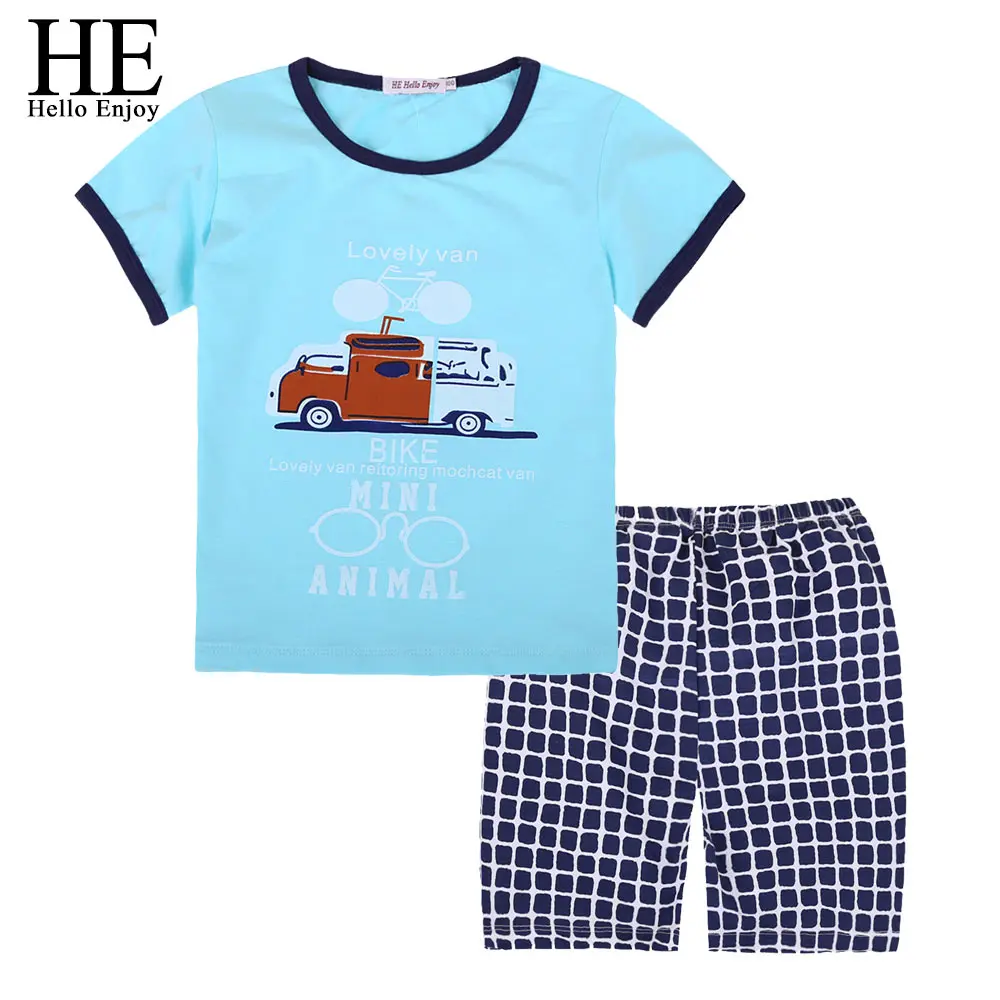 LL283 blue Hello Enjoy/детская одежда Комплекты для активных мальчиков летние рубашки с короткими рукавами и цветочным принтом+ шорты, костюмы, штаны Одежда из 2 предметов для детей, спорт костюм мальчик - Цвет: LL283 blue