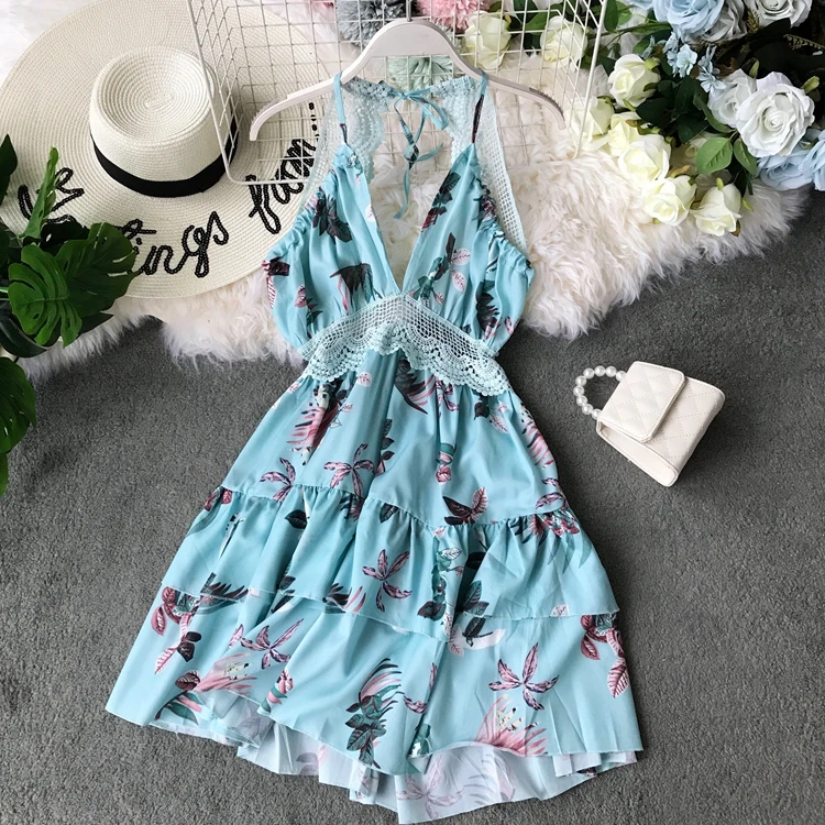 2019 новые модные женские платья летние сексуальные цветочные печатные Кружева