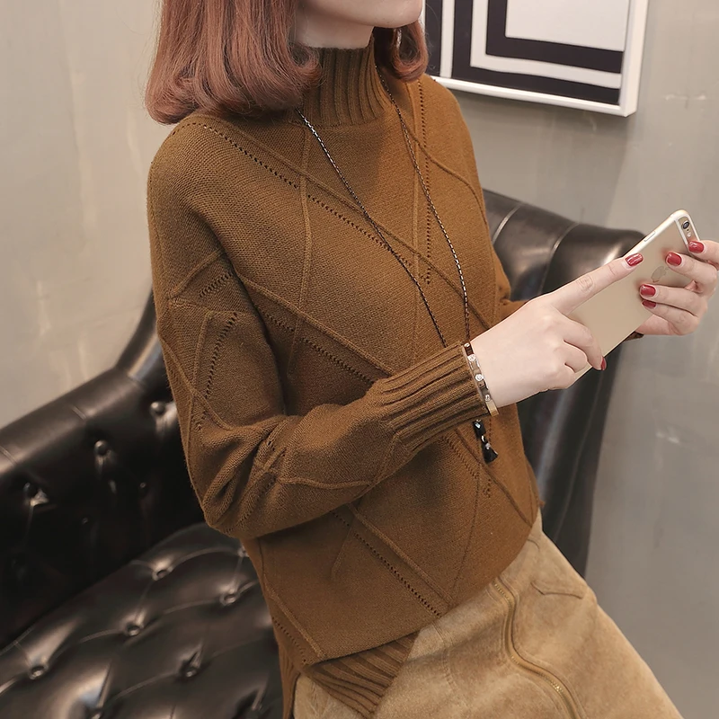 Пуловер с высоким воротником свитер 2018 Осень-зима женский корейский свободный