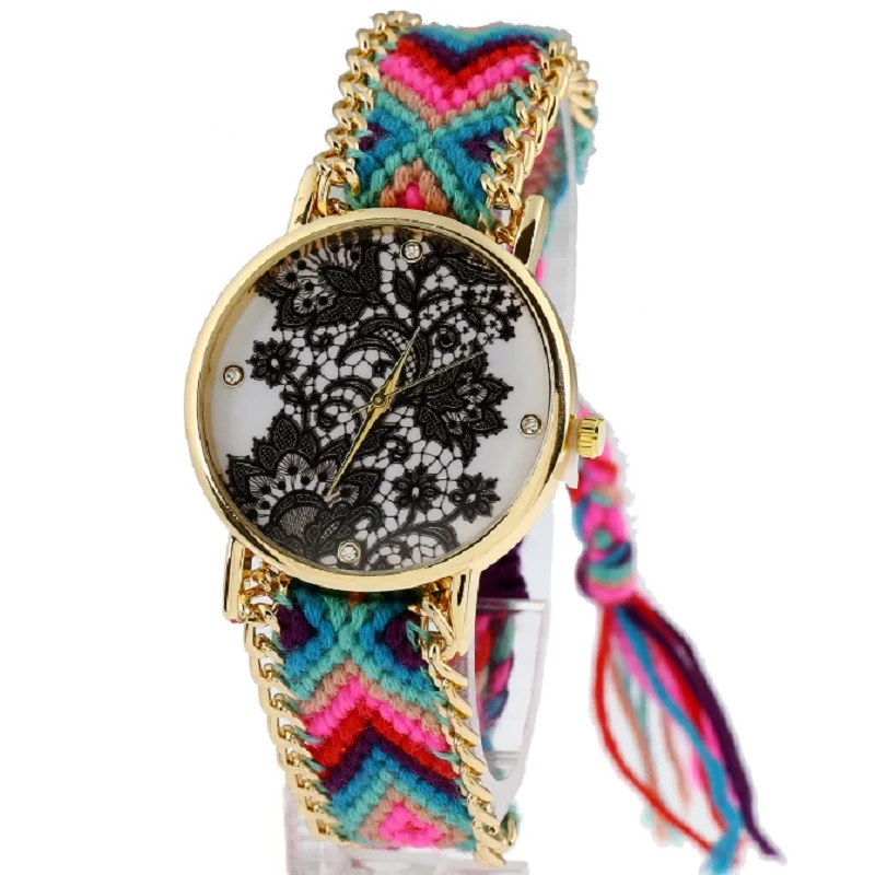 Женские часы Gnova с платиновым циферблатом этнические черные наручные в стиле