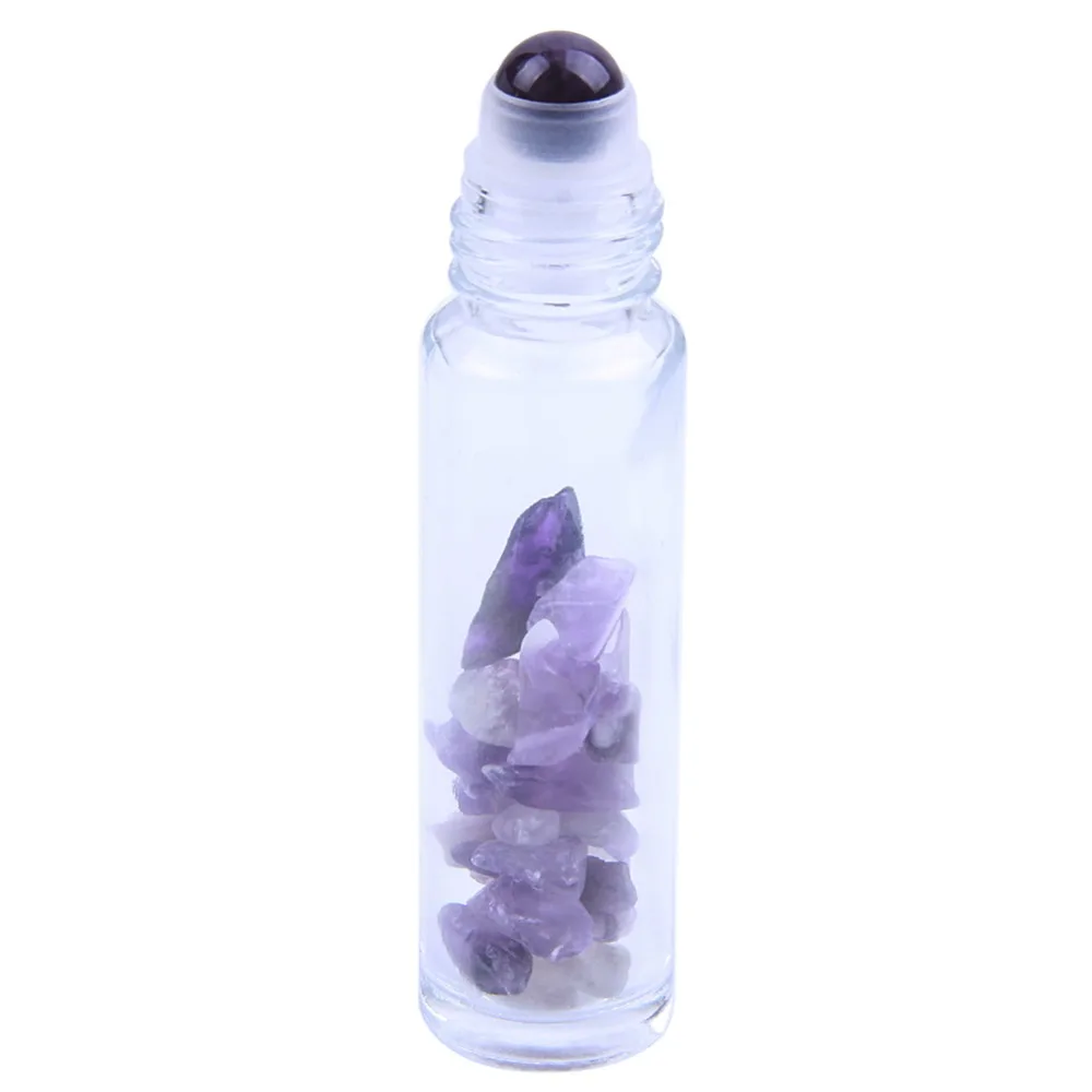 

Natural Semiprecious Stones Roller Ball Essential Oil Gemstone Roller Bottle Clear Glass 10ml Healing Crystal Chips with Cap 1pc