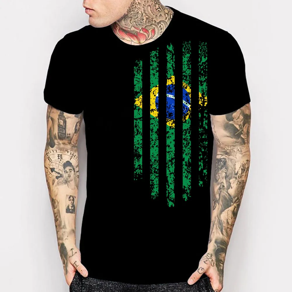 

Brazil Vintage Flag T-Shirts Men's Short Sleeve Black T Shirts Funny Print Fashion Tops