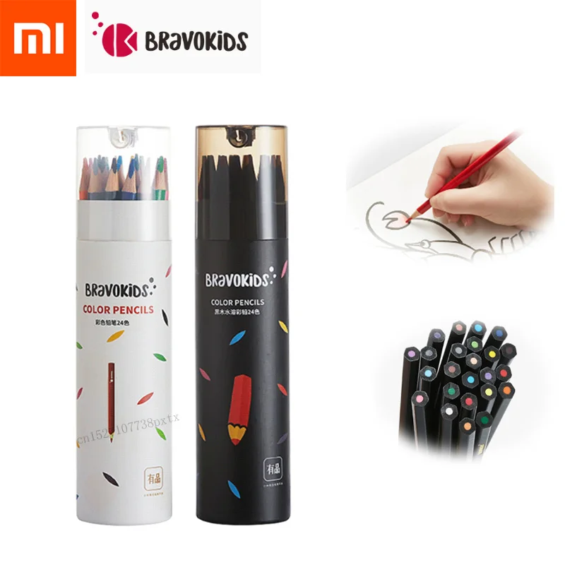 24 цвета/комплект Xiaomi Youpin Bravokids цветной карандаш водорастворимый цвет черного