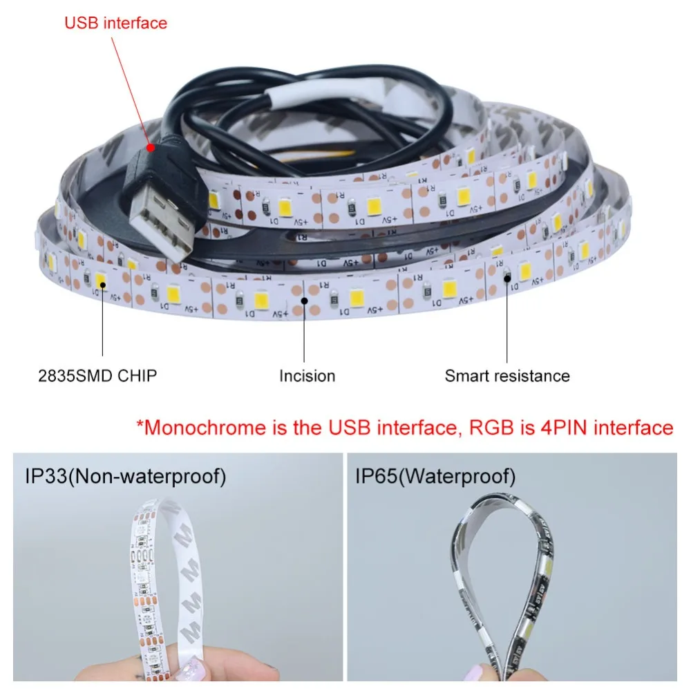 Гибкая светодиодная лента 5 в пост. Тока USB 3528 RGB 50 см 1 2 3 4 м|usb led strip|led strip 35283528 rgb |