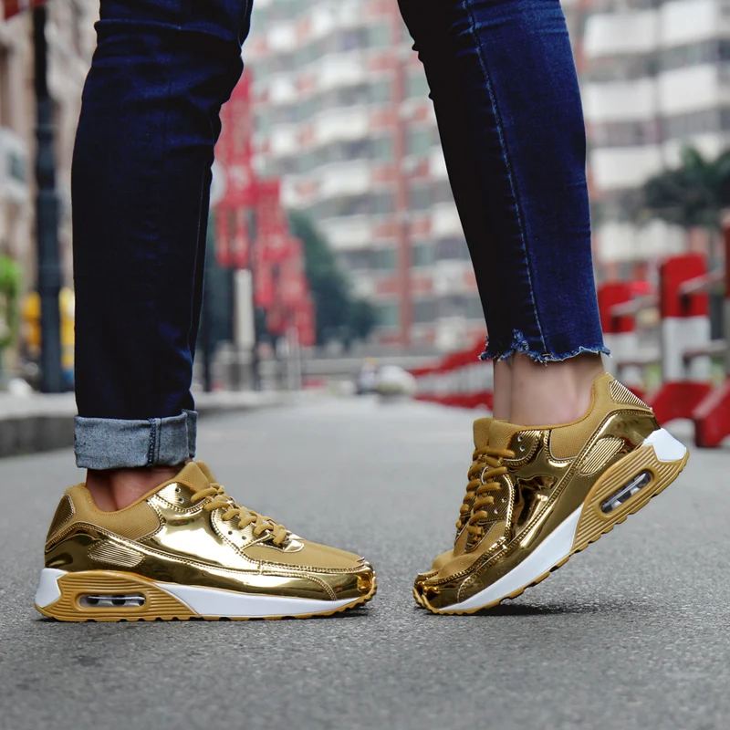 Pop Men Four Seasons Adult Breathable Air Cushion Comfortable Sneakers Fashion High Quality Casual Shoes Standard Gold Pink | Обувь