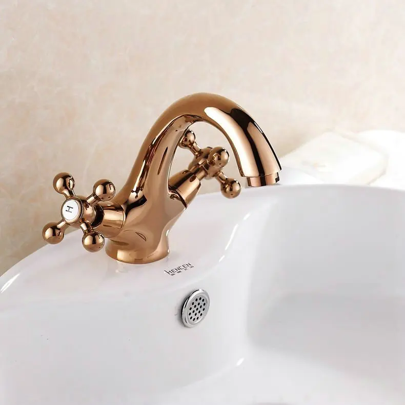 Free shipping High grade Rose Gold Finish double handle brass basin faucet tap mixer torneiras vintage water together HJ-863E cu |