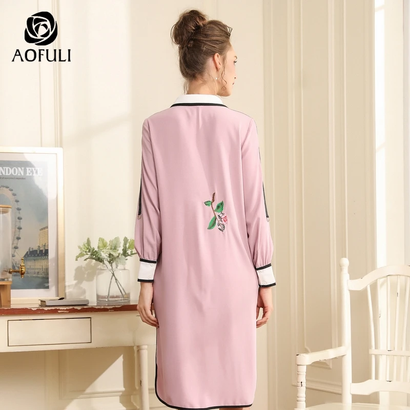 Платье AOFULI с цветочной вышивкой модное осеннее платье длинным рукавом l xxxl 4XL 5XL