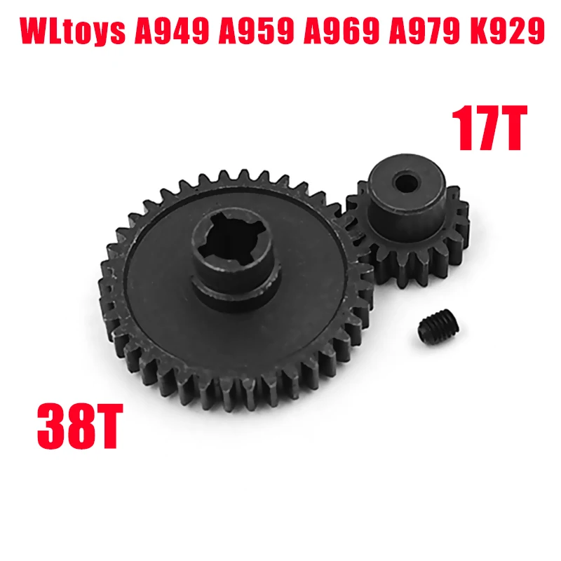 Сталь Металл diff основная Шестерня 38T &amp мотор шестерни 17T для RC 1/18 WLtoys A949 A959 A969 A979
