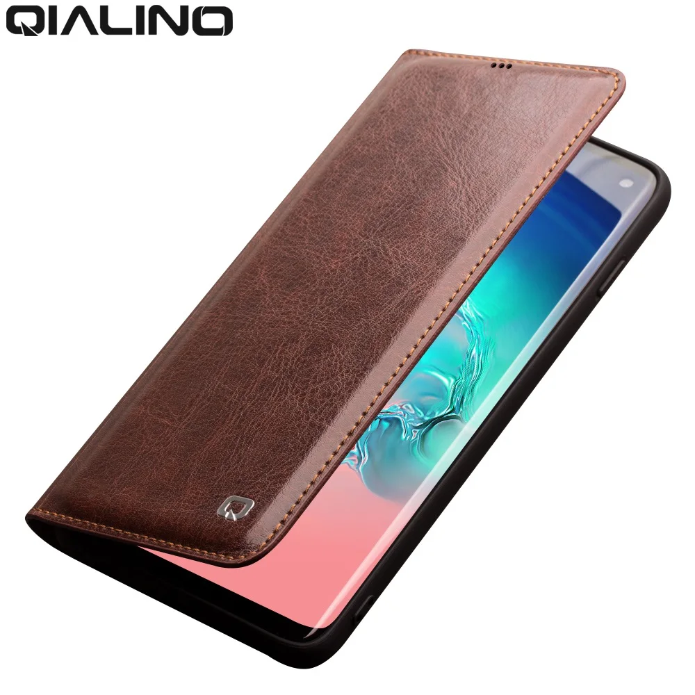 

Чехол QIALINO из натуральной кожи для Samsung Galaxy S10, Ультратонкий чехол-книжка с отделением для карт для Galaxy S10 + Plus 5,8/6,2 дюймов