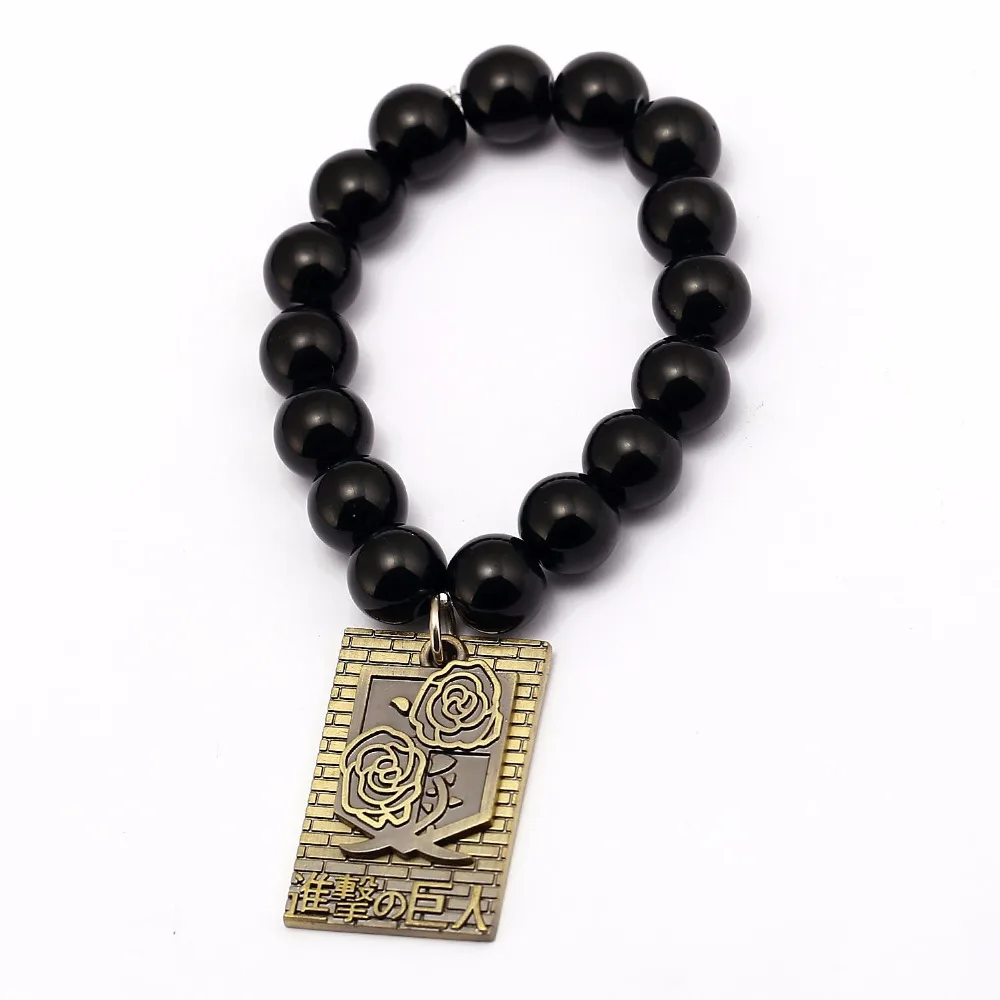 Attack On Titan Bracelets Handmade Badge Shingeki No Kyojin Cosplay Unisex Bracelet Natural Black Onyx Beads | Украшения и