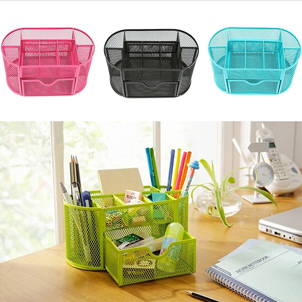 22*11*10.5cm Multifuction Stationery Desk Organizer Pen Holder 9 cells Metal Mesh Desktop Office Pencil Study Storage | Дом и сад