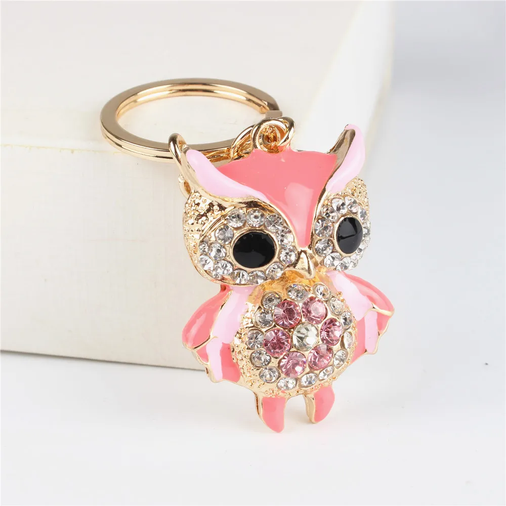 Pink Owl Bird Pendant Charm Rhinestone Crystal Purse Bag Keyring Key Chain Accessories Wedding PartyHolder Keyfob Gift | Украшения и