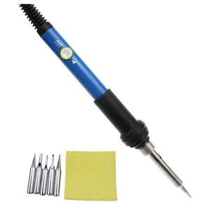 Электрический паяльник с европейской вилкой, 220 В, 60 Вт, ручной сварочный ремонтный инструмент, паяльник с регулируемой температурой и 5 паяльными головками