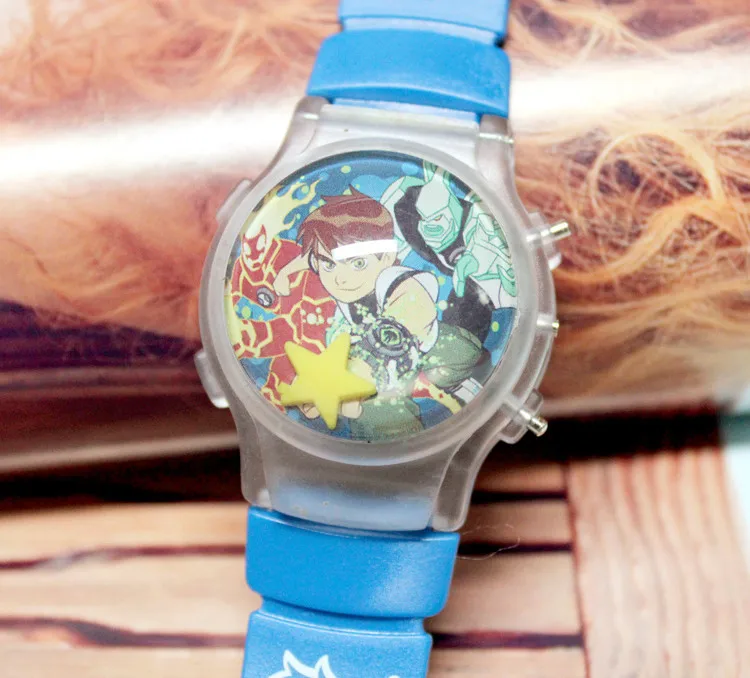 blue Ben 10, Мультяшные детские часы, кожаный светодиодный, детские часы, детские наручные часы для мальчиков, студентов, спортивные часы, Relogio Hombre - Цвет: blue