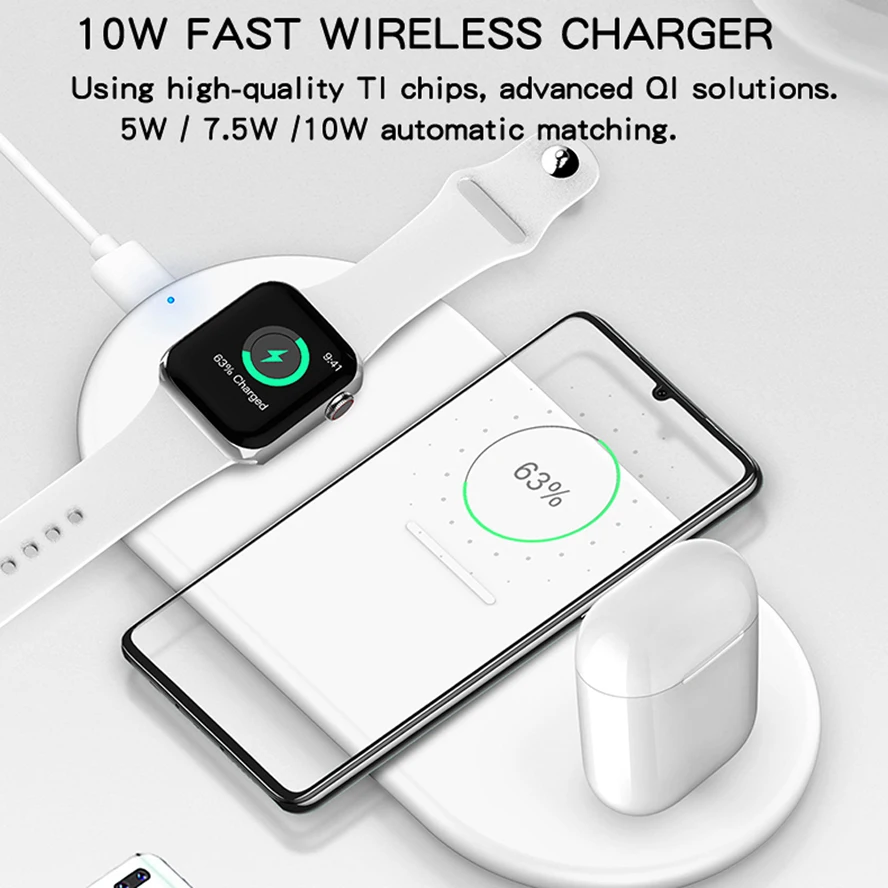 Быстрое беспроводное зарядное устройство QI 3 в 1 для Apple Watch 5 4 2 AirPods Беспроводная