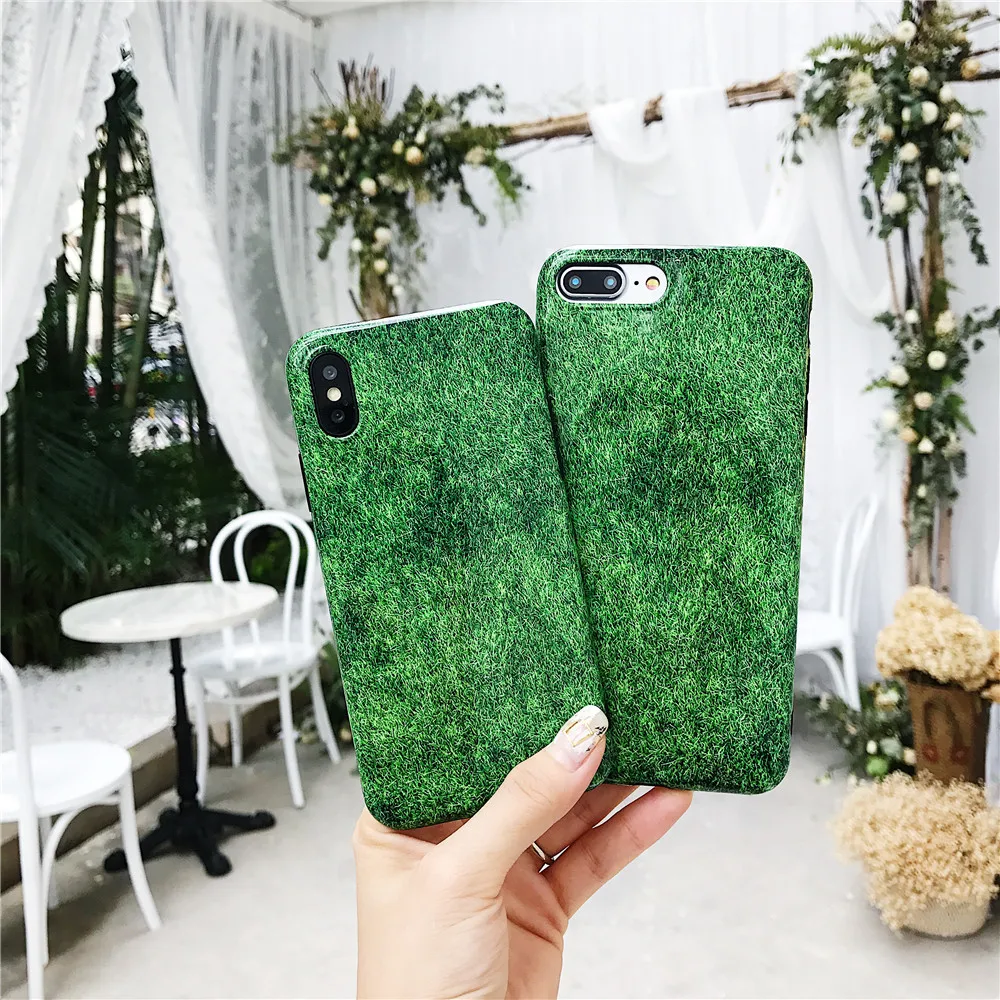 Зеленый с натуральной травой чехол для iphone 8 7 плюс 6 P 6s Высокое качество Глянцевая