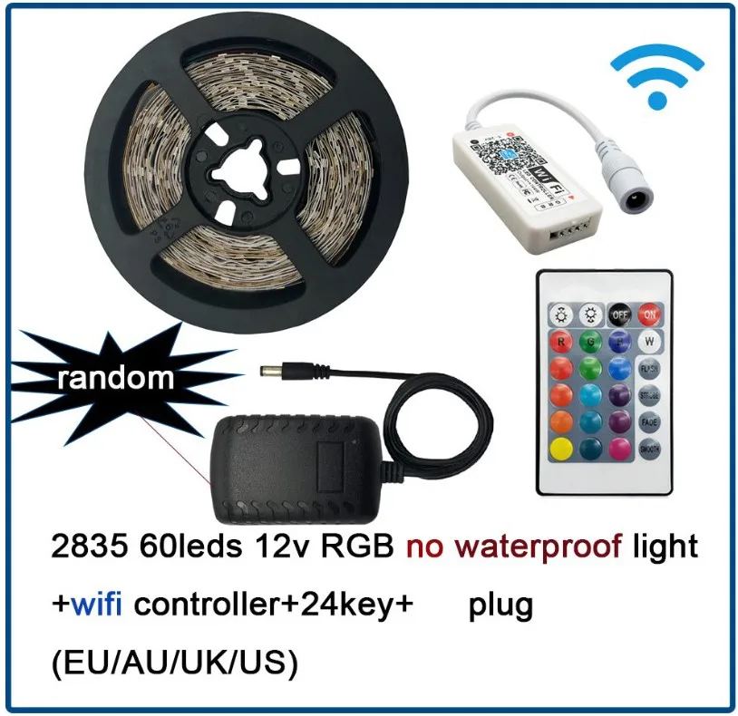 2835 WIFI 24key Wifi контроллер RGB Светодиодная лента светильник SMD 2835 60 Светодиодный s 50505 м Водонепроницаемая RGB лента DC 12 В Светодиодная лента s светильник Гибкая полоса лампа - Испускаемый цвет: 2835 WIFI 24key