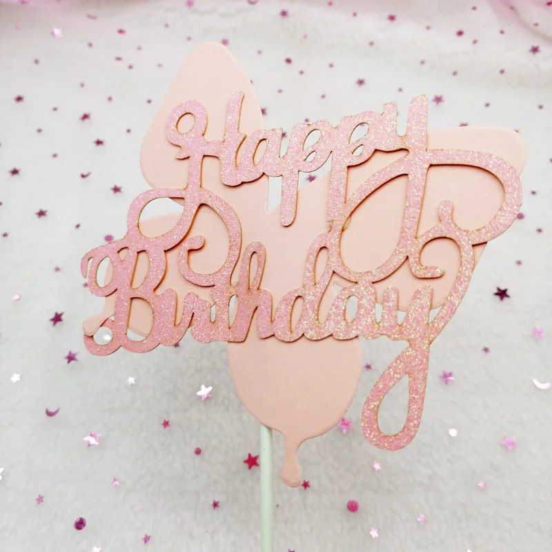 Shiny butterfly cake topper Cake decoration Happy birthday Baby shower party baking Child flag | Дом и сад