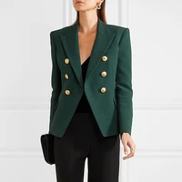 high quality newest 2021 designer blazer womens long sleeve double breasted metal lion buttons blazer jacket outer dark green
