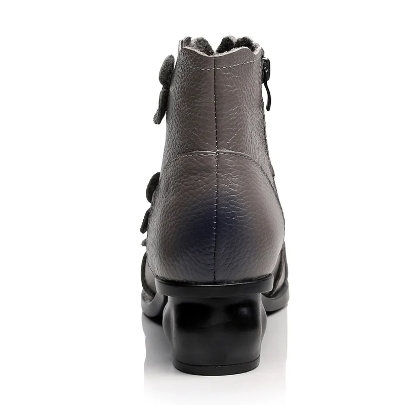 

CEYANEAO Women Winter Boots Vintage Genuine Leather Flowers Thick Heel Short Plush Warm Ankle Boots For Women Mar Shoes E1226