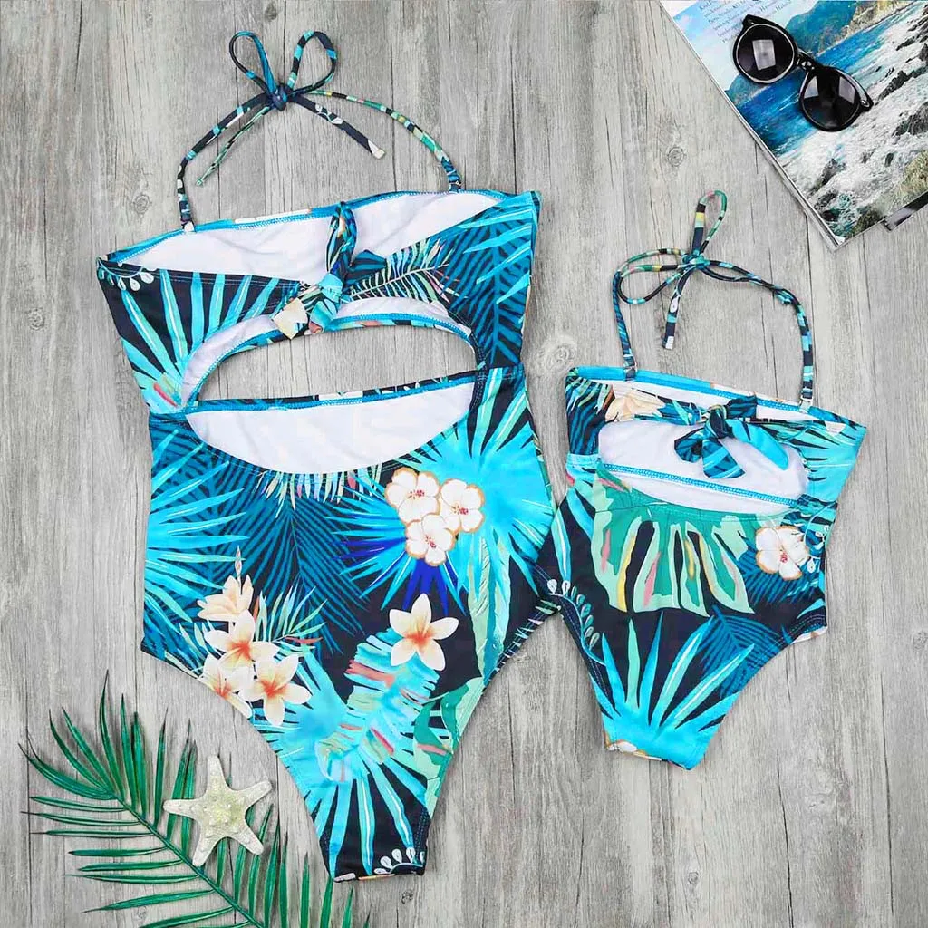 Женский слитный купальник с принтом листьев и тропических листьев|Сочетающаяся