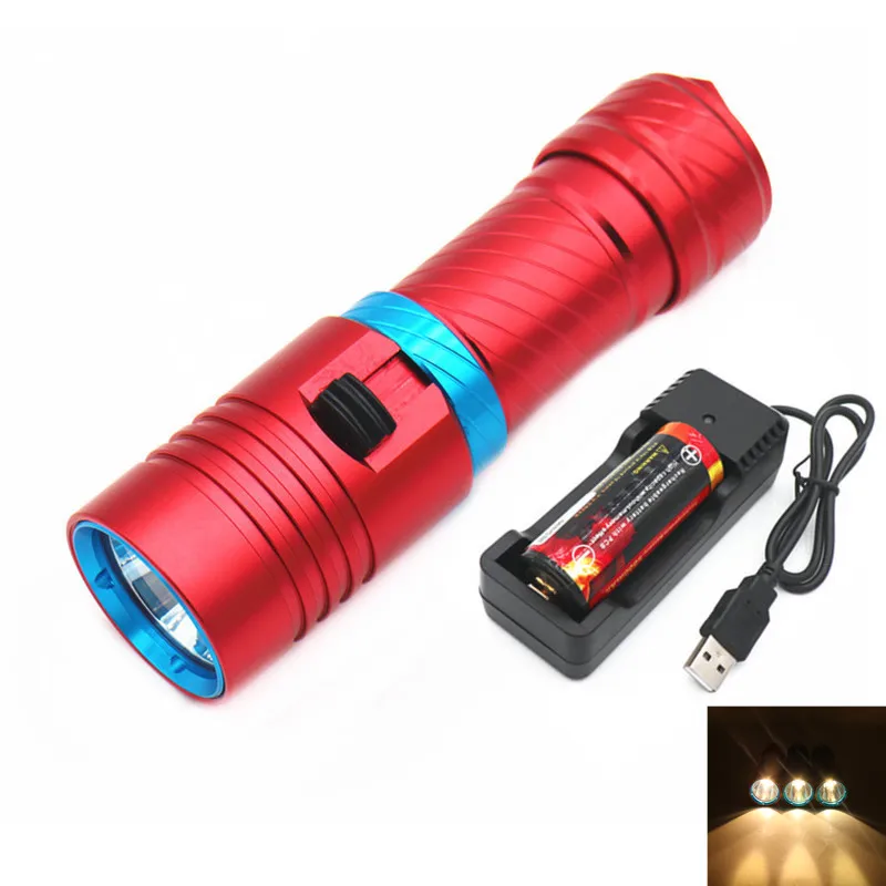 yellow-26650-Battery Светильник для дайвинга, желтый светильник L2 светодиодный водонепроницаемый светильник-вспышка 6000 люмен, погружной фонарь, подводный фонарь, светильник для дайвинга, прожектор, светильник - Испускаемый цвет: yellow-26650-Battery