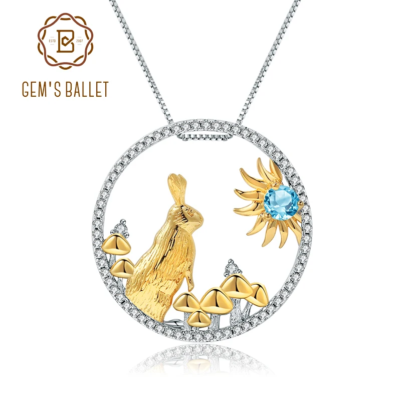 Женское ожерелье из серебра 925 пробы с натуральным голубым топазом - купить по