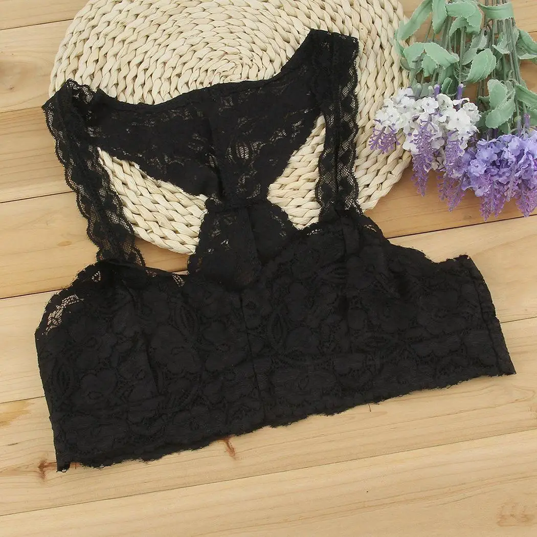 Crop Casual Lace Floral Front Non Padded Pullover Women Top Bra | Женская одежда